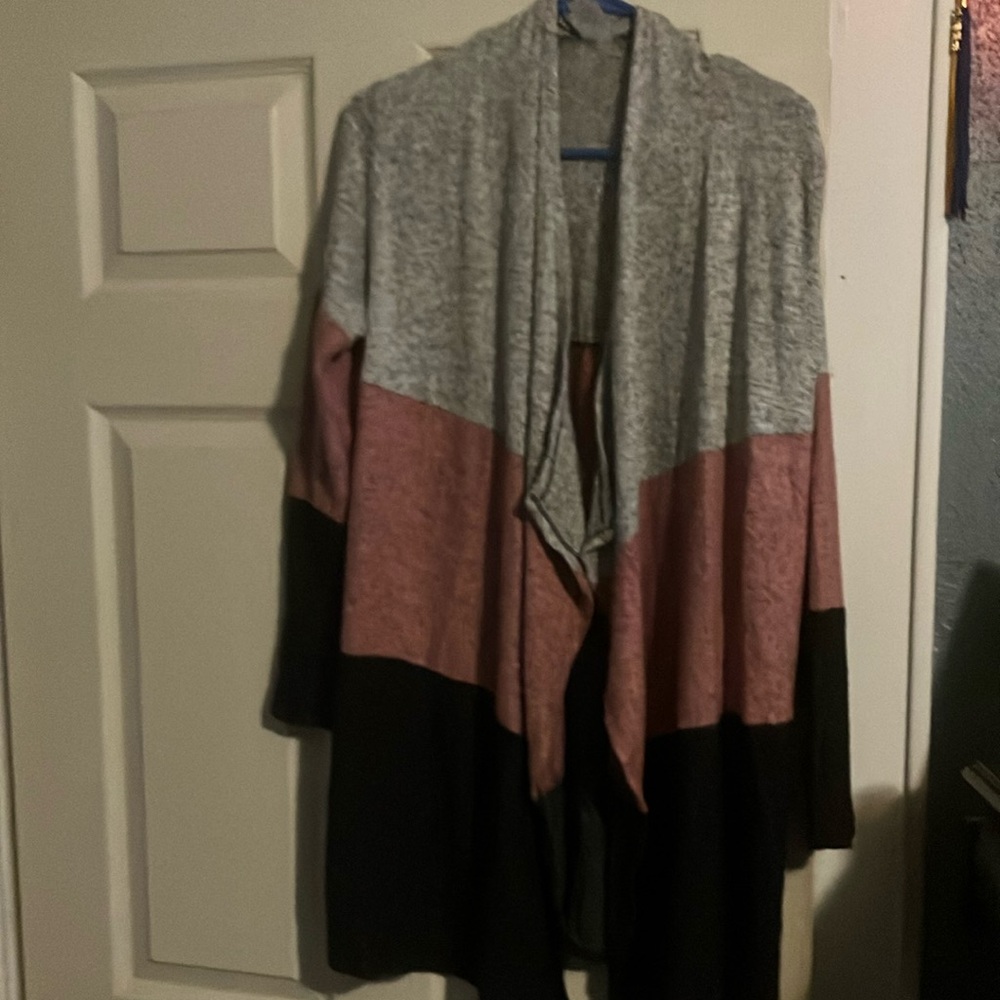 Cozy Gray and Pink Cardigan Sweater